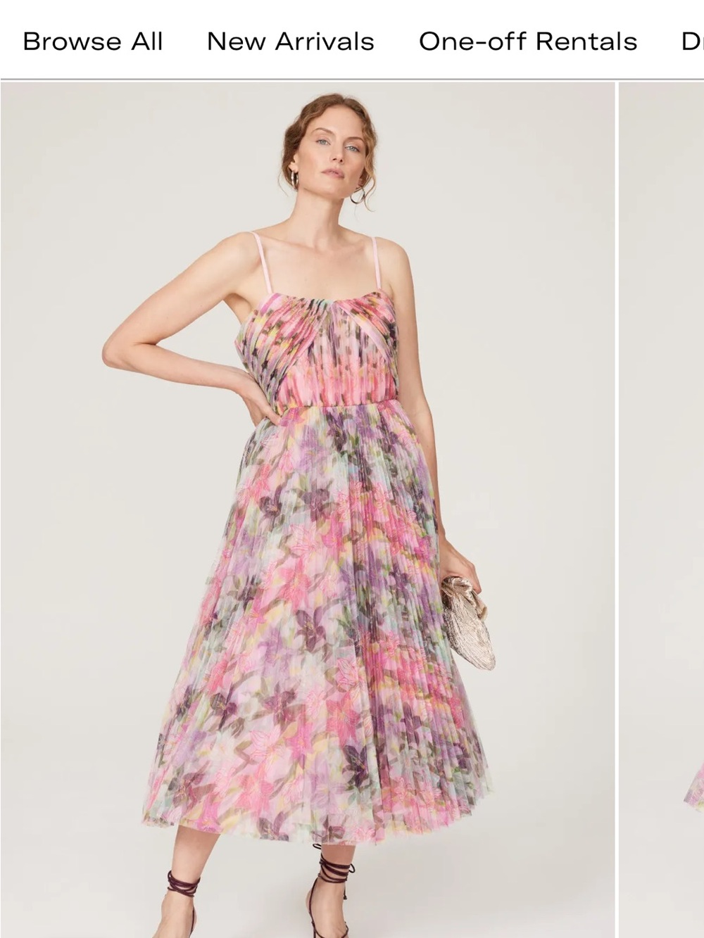 Hutch Pink Floral Pleated Midi Dress with Spaghetti Straps (vita dress by hutch)